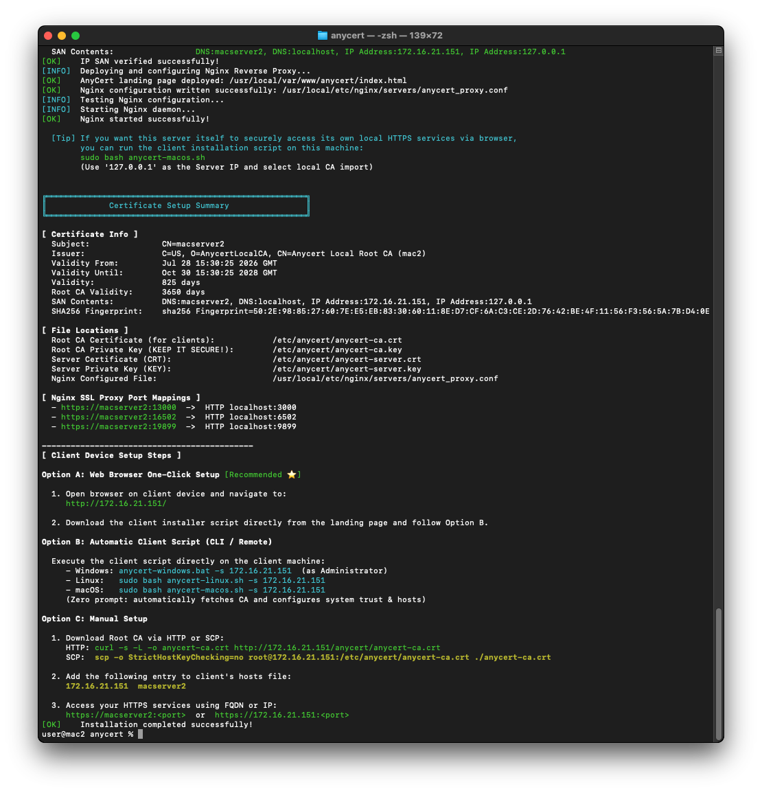 Server Setup Command Interface Cont